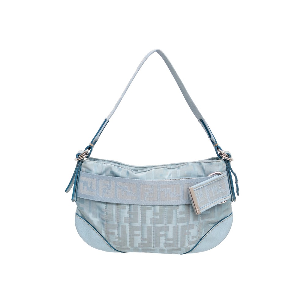 Authentic Fendi Light Blue Zucchino FF Jacquard Shoulder Bag | Vintage Y2K